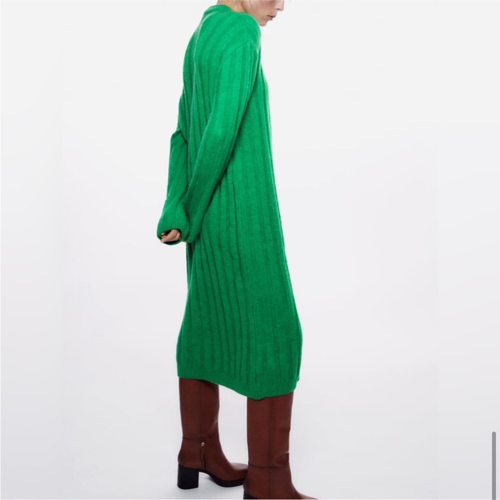 🟢 ZARA Bloggers Fav Long-Sleeved Ribbed Knit Midi Dress Size SM. Sweater Dress - Picture 12 of 16